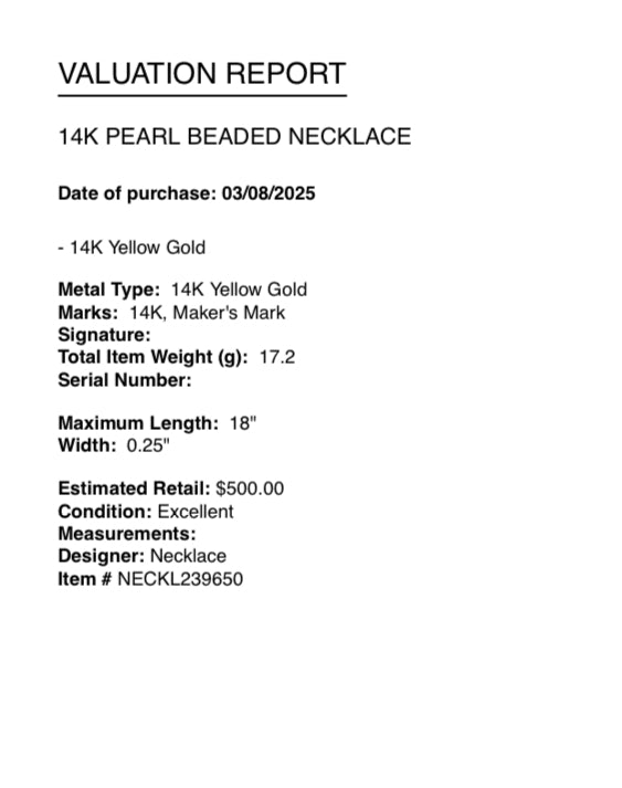 14K Pearl Beaded Necklace