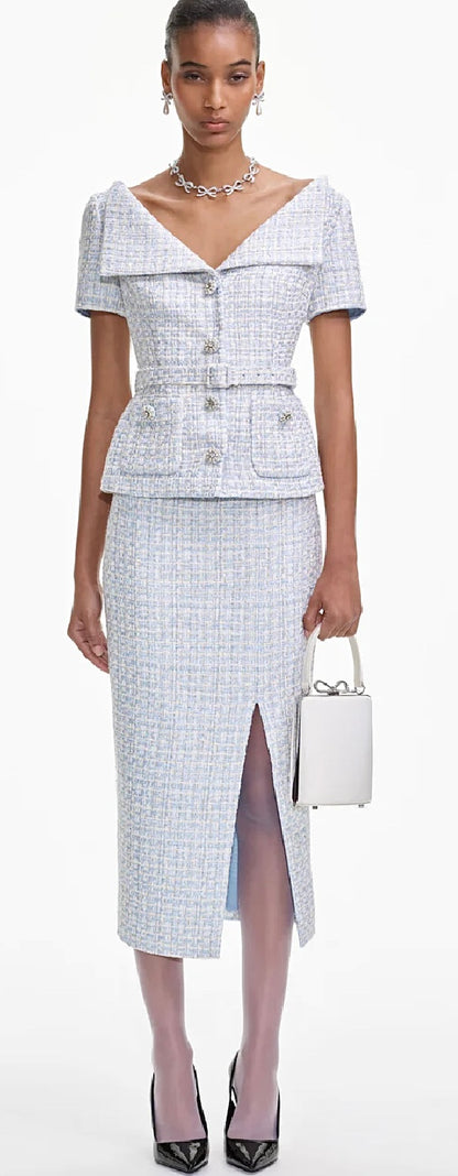 Self-Portrait Bouclé Midi Dress